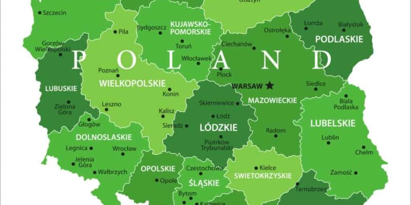 Mapa de Polonia con nombres y sin nombres
