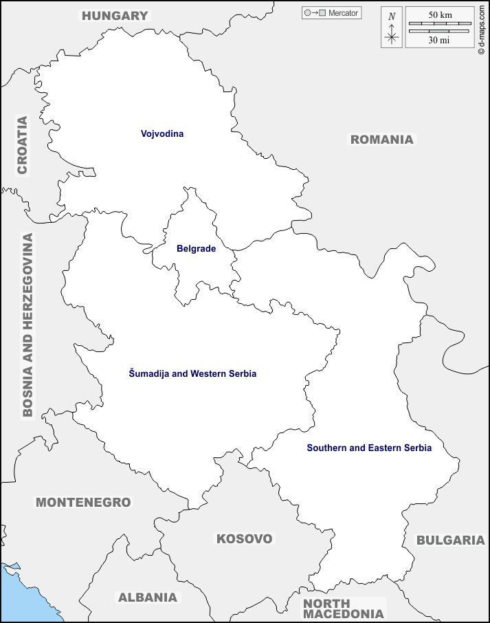 Mapa de Serbia con nombres y sin nombres