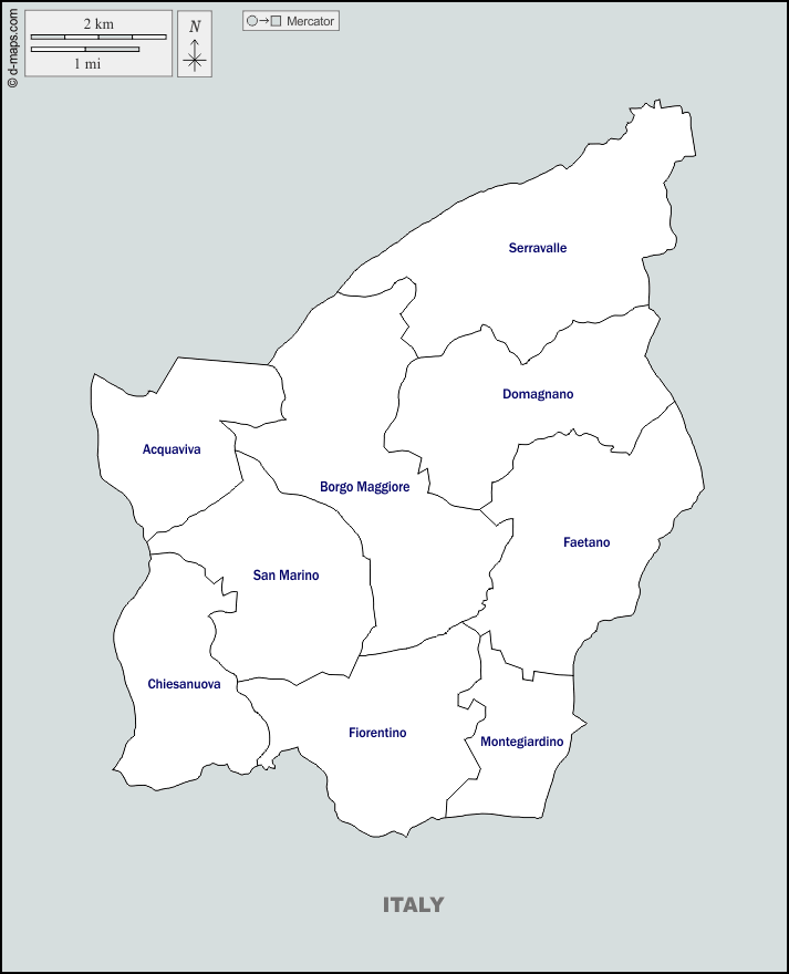 Mapa de San Marino con nombres y sin nombres