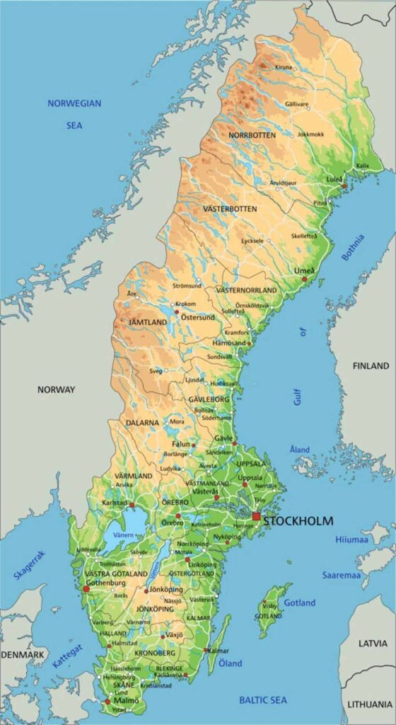 Mapa de Suecia con nombres y sin nombres