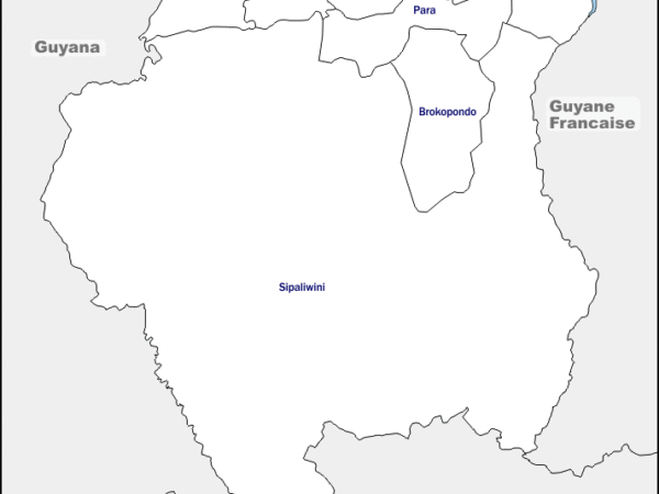 Mapa de Surinam con nombres y sin nombres