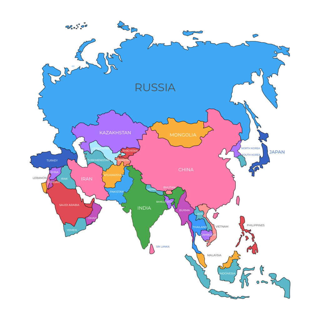 Mapa de Asia con nombres y sin nombres