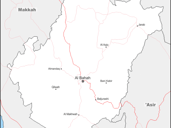 Mapa de Al Bahah con nombres y sin nombres