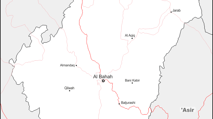Mapa de Al Bahah con nombres y sin nombres