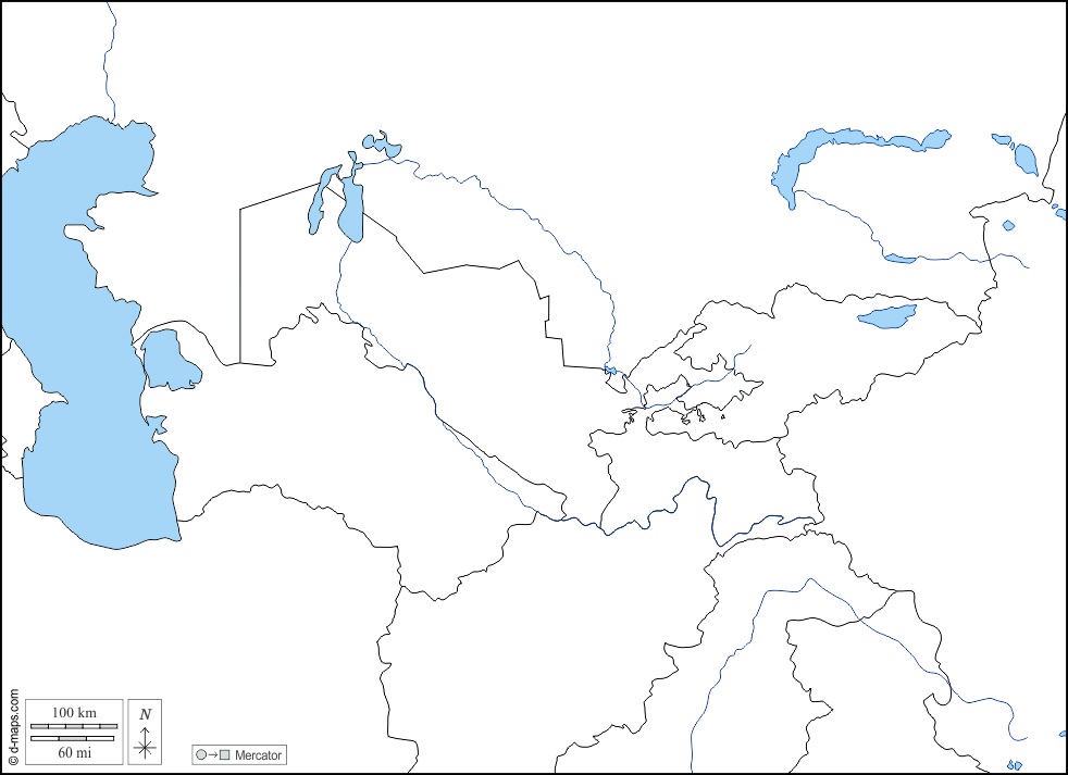 Mapa de Asia Central con nombres y sin nombres