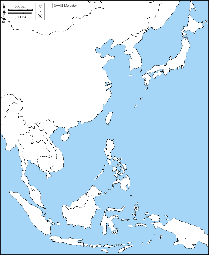 Mapa de Asia Oriental con nombres y sin nombres