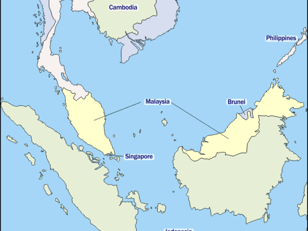 Mapa del Sureste Asiático con nombres y sin nombres