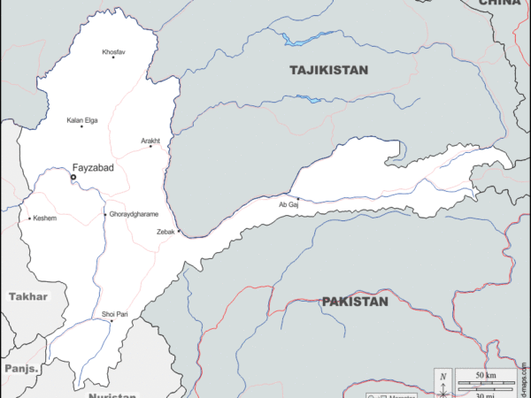 Mapa de Badajshán con nombres y sin nombres