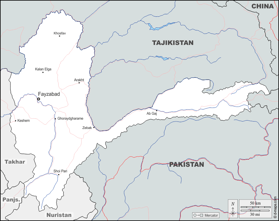 Mapa de Badajshán con nombres y sin nombres