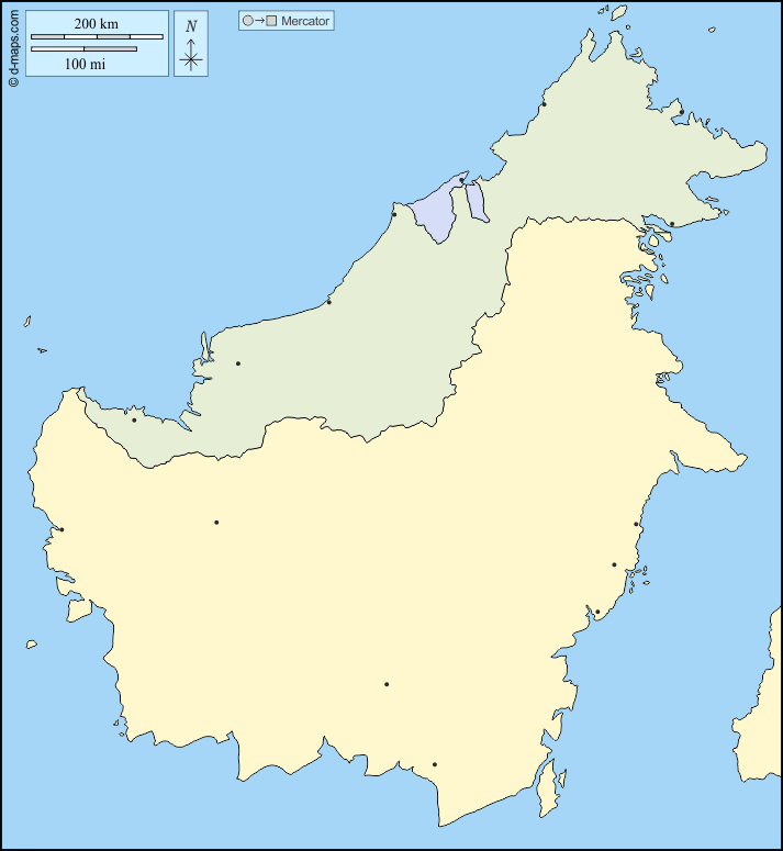 Mapa de Borneo con nombres y sin nombres