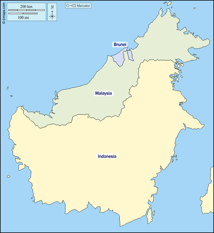 Mapa de Borneo con nombres y sin nombres