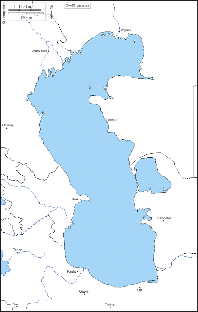 Mapa de Mar Caspio con nombres y sin nombres
