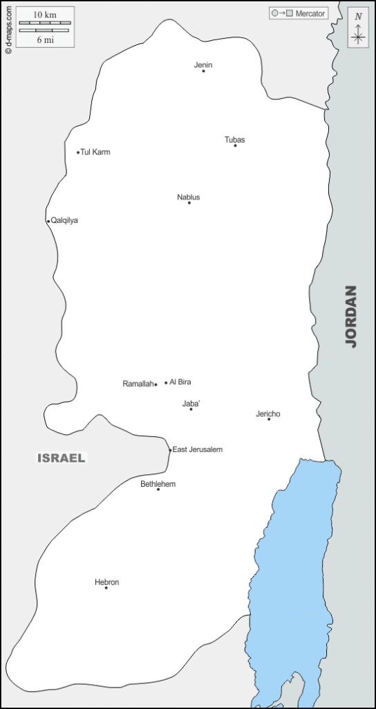 Mapa de Cisjordania con nombres y sin nombres