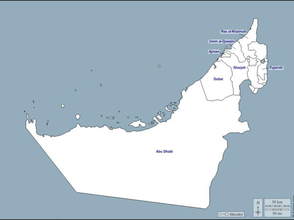 Mapa de Emiratos Árabes Unidos con nombres y sin nombres