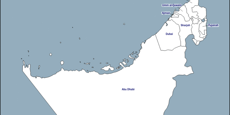 Mapa de Emiratos Árabes Unidos con nombres y sin nombres