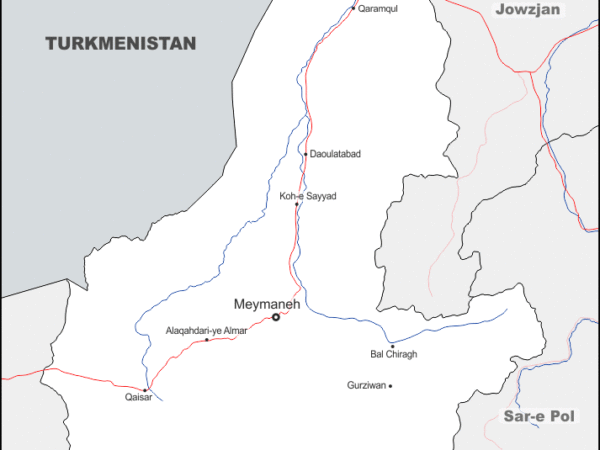 Mapa de Faryab con nombres y sin nombres