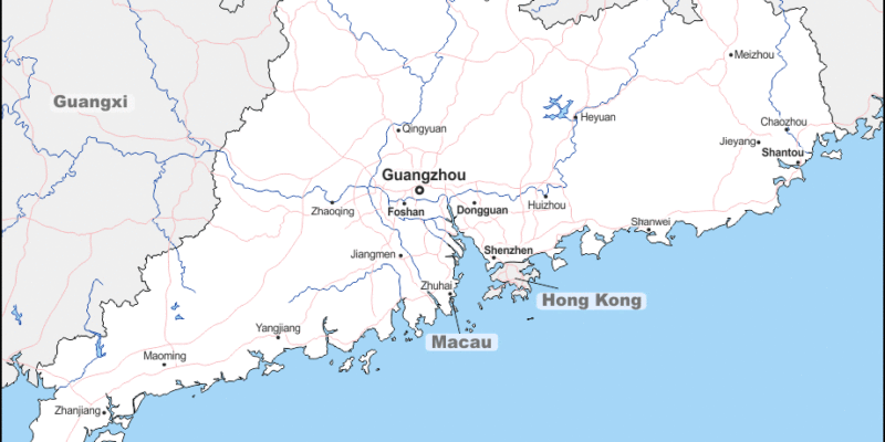 Mapa de Guangdong (China) con nombres y sin nombres