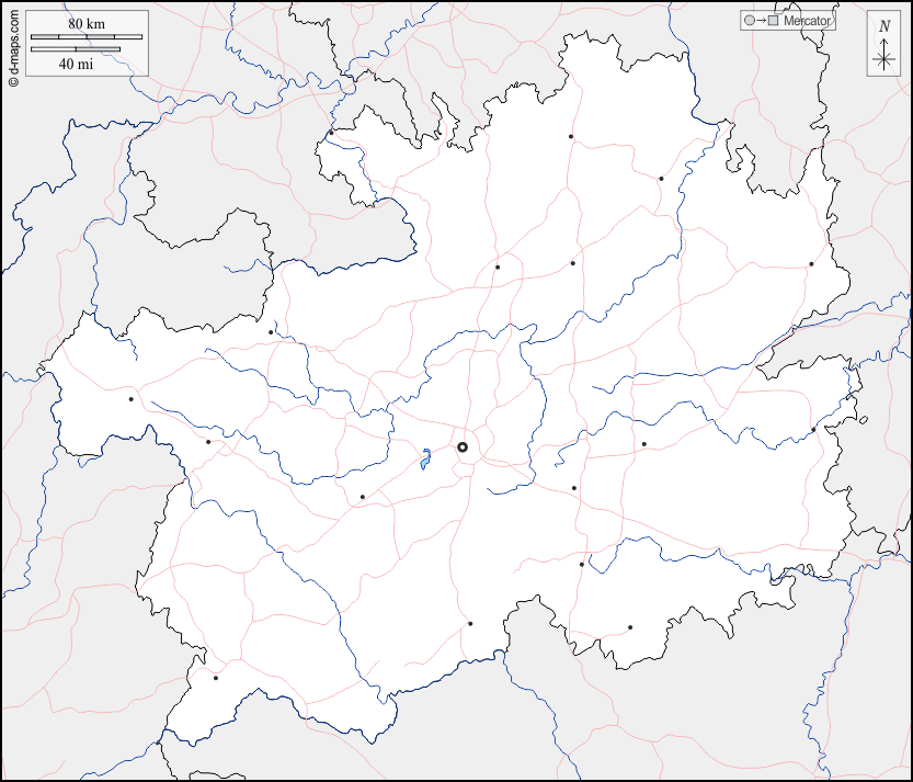 Mapa de Guizhou con nombres y sin nombres