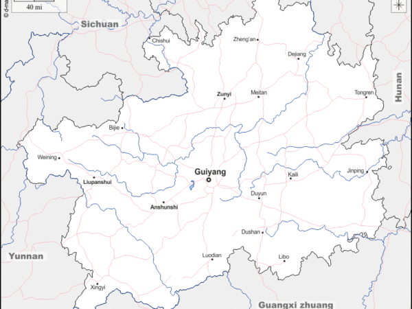 Mapa de Guizhou con nombres y sin nombres