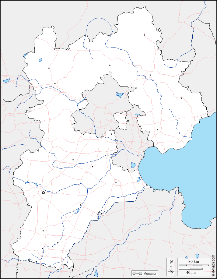 Mapa de Hebei (China) con nombres y sin nombres