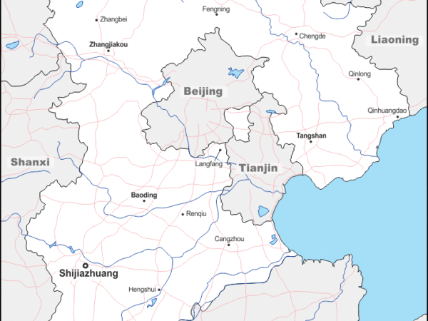 Mapa de Hebei (China) con nombres y sin nombres