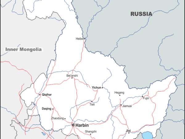 Mapa de Heilongjiang (China) con nombres y sin nombres