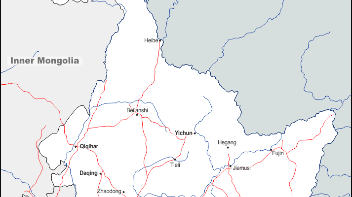 Mapa de Heilongjiang (China) con nombres y sin nombres