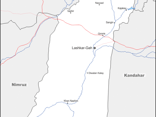 Mapa de Helmand con nombres y sin nombres