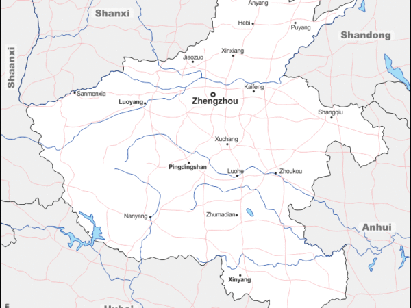 Mapa de Henan (China) con nombres y sin nombres