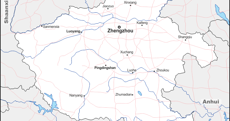 Mapa de Henan (China) con nombres y sin nombres
