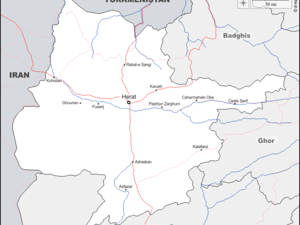 Mapa de Herāt con nombres y sin nombres