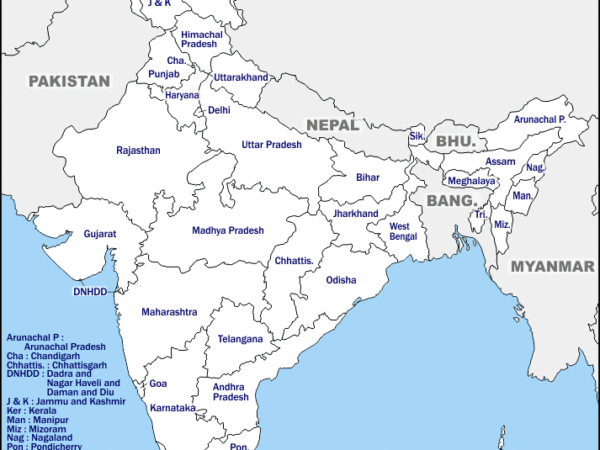 Mapa de India con nombres y sin nombres