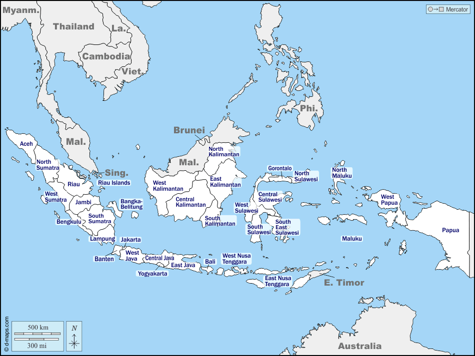 Mapa de Indonesia con nombres y sin nombres