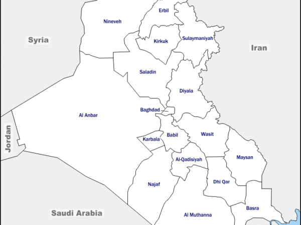 Mapa de Irak con nombres y sin nombres