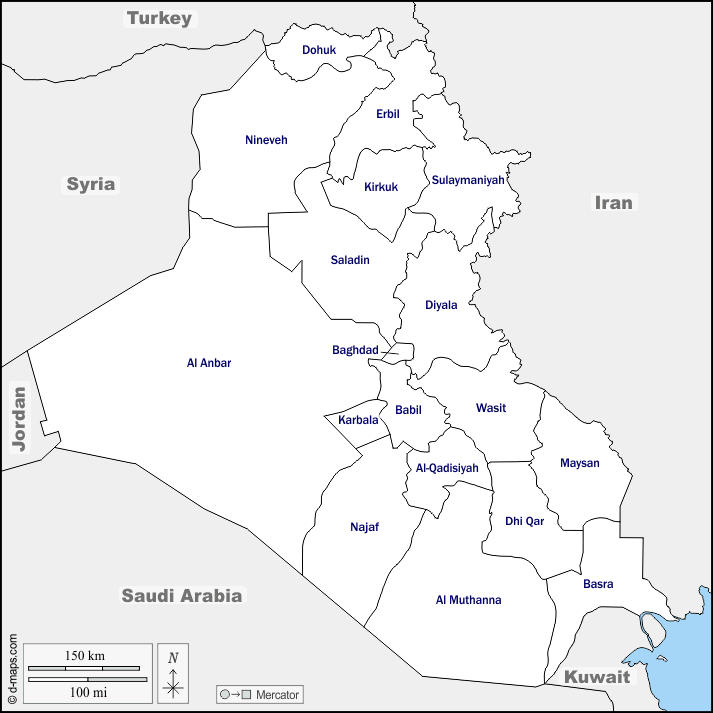 Mapa de Irak con nombres y sin nombres