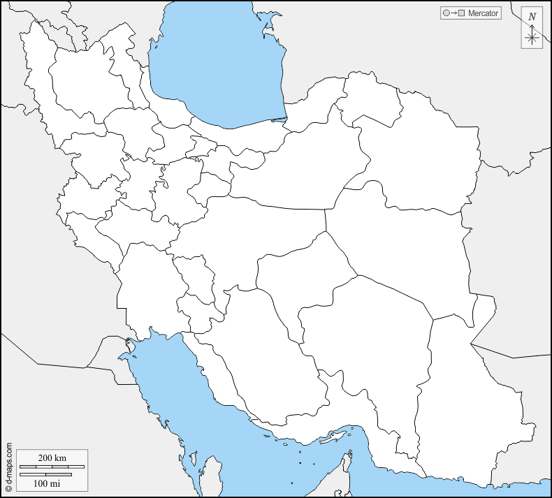 Mapa de Irán con nombres y sin nombres