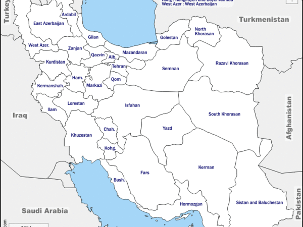 Mapa de Irán con nombres y sin nombres