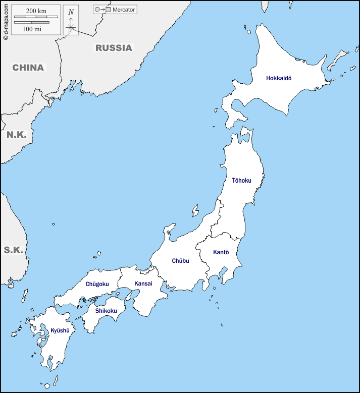 Mapa de Japón con nombres y sin nombres