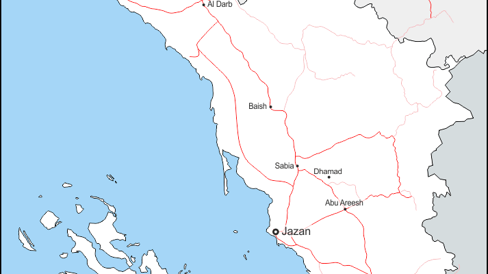 Mapa de Jizán (Arabia Saudita) con nombres y sin nombres