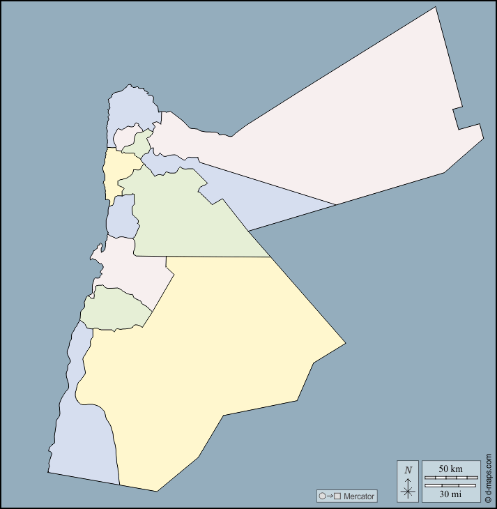 Mapa de Jordania con nombres y sin nombres