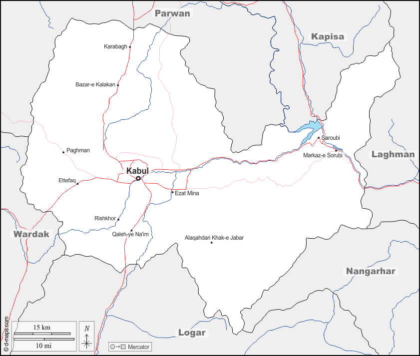 Mapa de Kabul con nombres y sin nombres