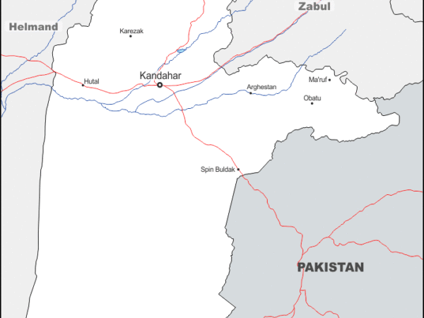 Mapa de Kandahar con nombres y sin nombres