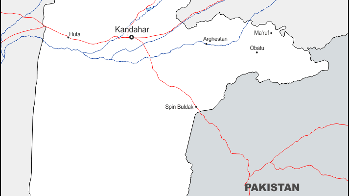 Mapa de Kandahar con nombres y sin nombres