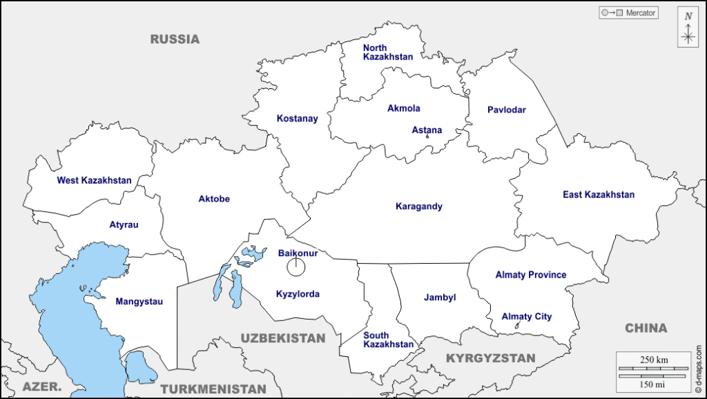 Mapa de Kazajistán con nombres y sin nombres