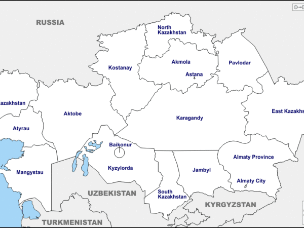 Mapa de Kazajistán con nombres y sin nombres