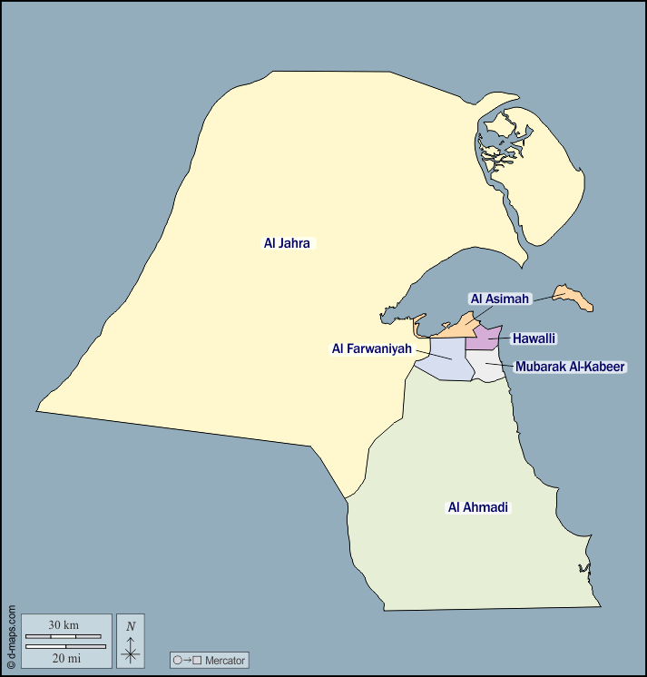 Mapa de Kuwait con nombres y sin nombres