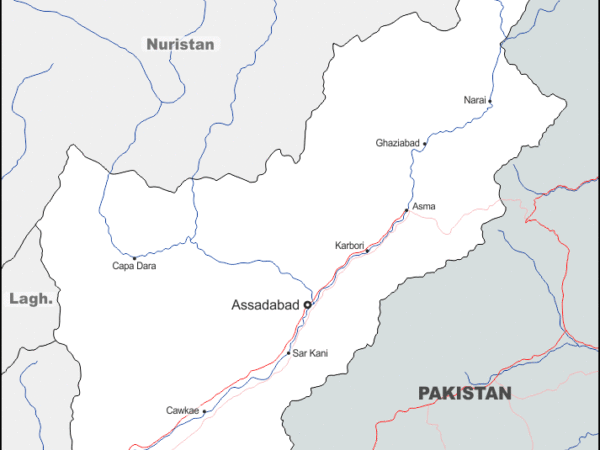 Mapa de Kunar con nombres y sin nombres