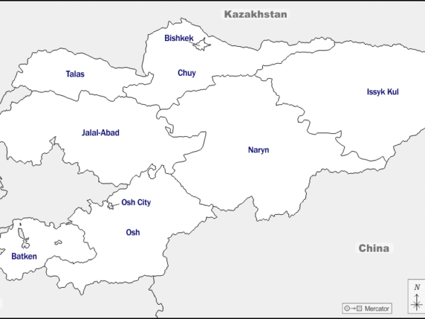 Mapa de Kirguistán con nombres y sin nombres