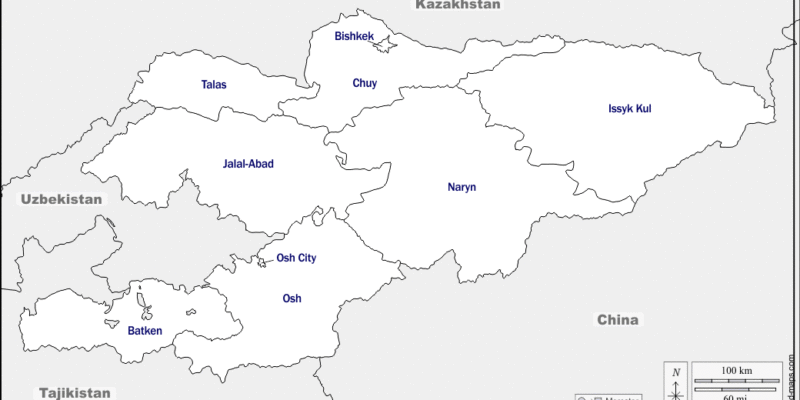 Mapa de Kirguistán con nombres y sin nombres