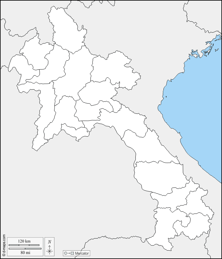 Mapa de Laos con nombres y sin nombres